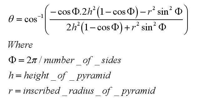 General Algebraic Solution to the Angle between Surfaces of a Pyramid